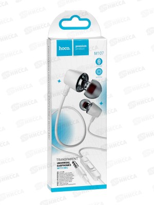 Наушники вакуумные AUX разъём с МК 1.2м, Hoco M107 White