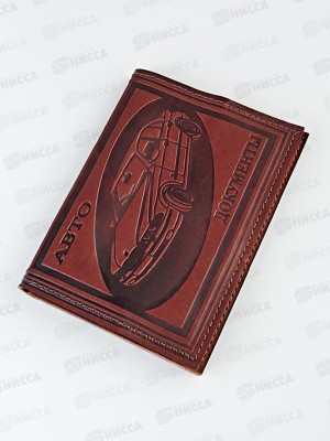 Обложка д/автодок с паспортом Barez C-061 КРС/нат кожа, корич, 81г