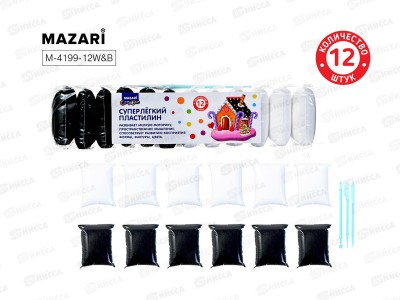 Масса д/лепки MAZARI 12цв., стек 3шт. М-4199-12W&B *120