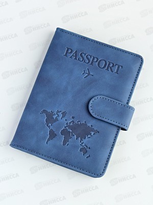 Обложка д/пасп с кноп Barez A-116 Travel 101,101-206# эк кож, тем син
