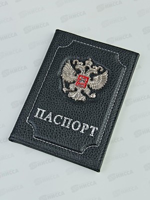 Обложка д/паспорта Barez A-138 герб РФ метал,флоттер,эко кожа, черн