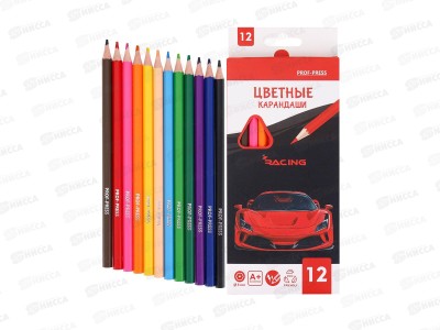 Карандаши 12цв ПП Красное авто, пластик, 2М, КЦ-9303 *12/144