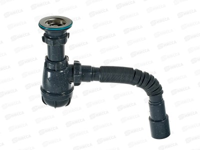 Сифон для кухни 1 1/2&quotх40 бутылочный большой с мет.реш. с г.т. 40х40/50, цвет-гранит, B0195-30-MR  *30