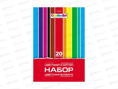 Набор Цветн картон и бум 20л 10цв+10цв Hatber Креатив Сет 32438 *20