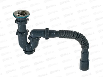 Сифон для кухни 1 1/2&quotх40 прямоточный с ревизией с мет.реш. с г.т. 40х40/50, цвет-гранит, UB0195-30-MR *30
