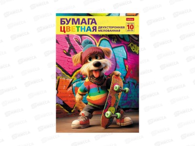 Цветная бум.  10л 10цв Hatber Скейт-дог.  в папке  36610 *150