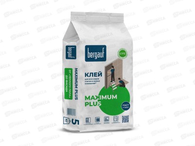 Клей для всех видов плитки и любого основания Bergauf MAXIMUM PLUS C1 TE,   5кг (рекомендуемая толщина 3-10мм)   *6/108