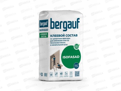 Клеевой состав Bergauf ISOFASAD на цементном вяжущем для крепления плит из пенополистирола и минеральной ваты,  мешок 25кг (2-6мм)  *56