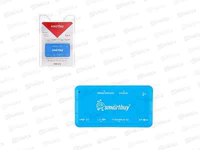 Картридер+Хаб Smartbuy 750 USB 2.0 3п - MicroSD,MS/M2 Combo, голубой, SBRH-750-B