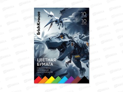 Цветная бум. двуст. 10л 10цв А4 EK Techno Dino одност. 65621 *10