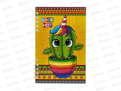 Блокнот 80л ПГС Кактус, 100*150, глит., греб. *12