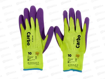 Перчатки нейлоновые (всп. латекс) Carbo GM-1002L-10, салатовые с фиолетовым р.10*12/240