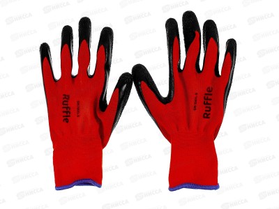 Перчатки нейлоновые (текстурированный латекс) Ruffle GM-1001L-9,красные, р.9*12/240