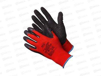 Перчатки нейлоновые (текстурированный латекс) Ruffle GM-1001L-10,красные р.10*12/240