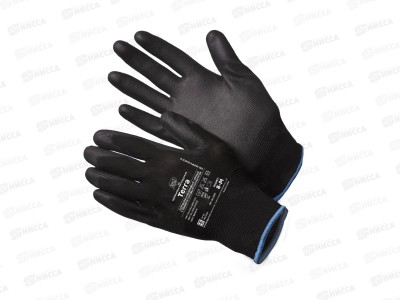 Перчатки нейлоновые (полиур покр) Terra GM-1001PU-black-8, черн., р.8*12/240