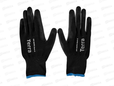 Перчатки нейлоновые (полиур покр) Terra GM-1001PU-black-9, черн.,р.9*12/240