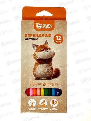 Карандаши 12цв  ShoollФОРМАТ Душные зверушки дерев.к/у КЦ12-ДЗ *12