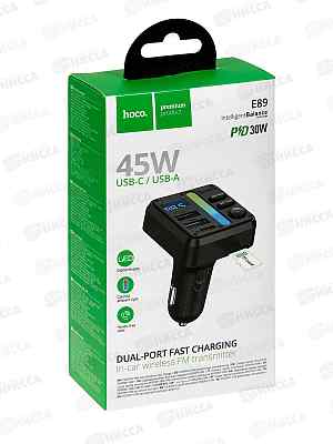 FM-трансмиттер АЗУ 2USB+1TypeC+1TF 45Вт Блютус 5,4 E8 Black