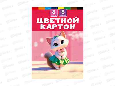 Цветной картон Profit А4 8л 8цв Милая кошка - 1, 08-1483  *30