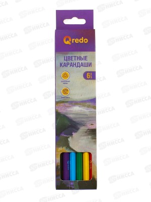 Карандаши  6цв QREDO &quotMountain River&quot дерев. трехгран., 15-3161 *24