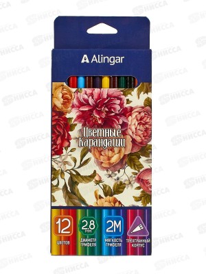 Карандаши 12цв Alingar Цветы, AL9061*12