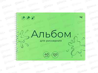 Альбом д/рис.40л BG Однотонный. Зеленый, пласт.обложка  06073 *4/24