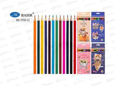 Карандаши 12цв. BASIR &quotКошки&quot цв.корпус, вент. MC-7743-12 *12/240