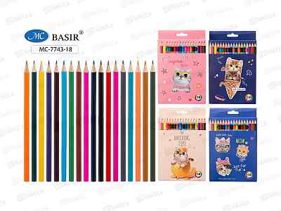 Карандаши 18цв. BASIR &quotКошки&quot цв.корпус, вент. MC-7743-18*12/240