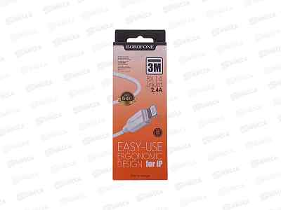 Дата-кабель USB 2.4A для USB Borofone BX14 ПВХ 3м White