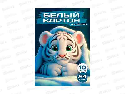 Картон белый А4 ПП 10л Белый тиргенок, 10-1122, папка