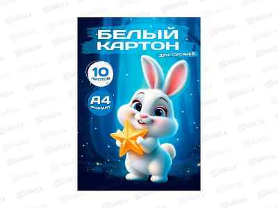 Картон белый А4 ПП 10л Зайчик со звездой, 10-1121, папка