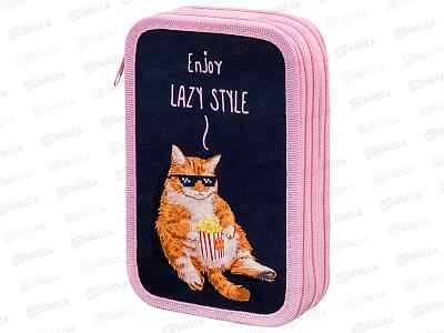Пенал ПИФАГОР Lazy cat  3отд. 19*11см. 272252  *12