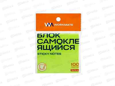 Блок липкий Workmate 76*76мм, неоново-зеленый, 100л, 14-2871 *12