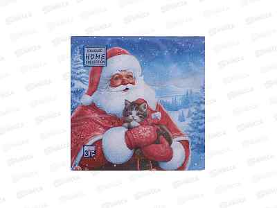Салфетки 3сл 20л 33*33 Bouquet Home Дед Мороз и котенок *12 25650