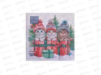 Салфетки 3сл 20л 33*33 Bouquet Home Котята с подарками 25649*12