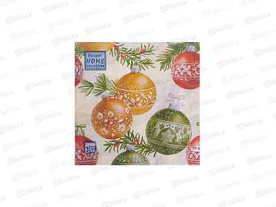 Салфетки 3сл 20л 33*33 Bouquet Home Новогодние шары на беж,25692*12
