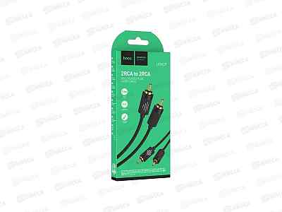 Кабель HOCO 2xRCA - 2xRCA, 1,5м, нейлон, позолоченные контакты, черный, HC-07766