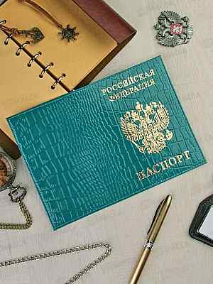 Обложка д/паспорта Barez A-052 крокодил/нат кожа, бирюзовый