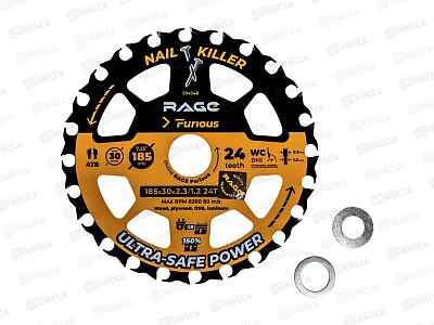 Диск пильный NAIL KILLER 185мм (7 1/4&quot) Z24 посадка 30+20+16 RAGE Furious, 594348 *5/50