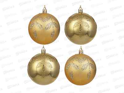 Набор шаров 4шт, 8см пластик, золото, глиттер, 26-115, 373-550  г