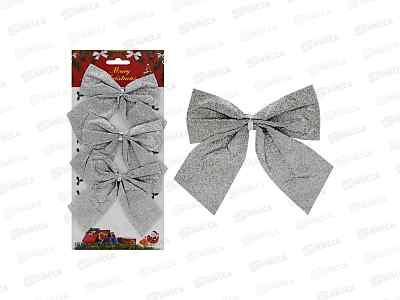 Украшение елочное Бант 3шт, 10см, серебро, 3PCS   АТМ