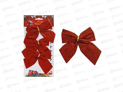 Украшение елочное Бант 3шт, 10см, красный, 3PCS   АТМ