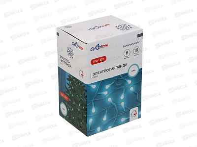 Гирлянда 10м вьюн 100LED аква, 8 режимов, пвх прозрачный, 384-203  г