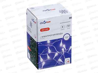 Гирлянда 10м вьюн 100LED сиреневый, 8 реж., пвх прозрачный, 384-204  г