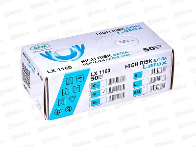 Перчатки HIGH RISK EXTRA LATEX M(7-8),лат. 16г,н/ст.неоп.тек.25пар*1